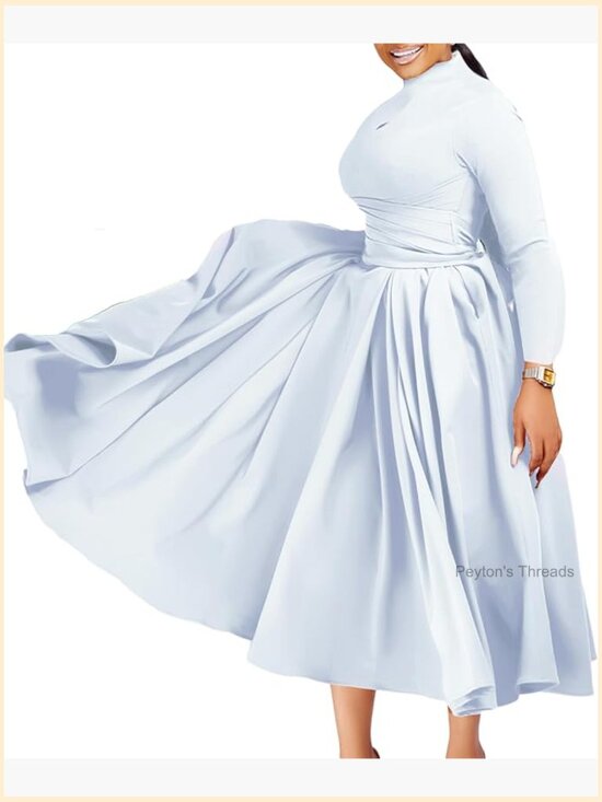 Dresses & Skirts - Elegant Long Sleeve Maxi Dress A-Line Swing Cocktail Party Dress Women